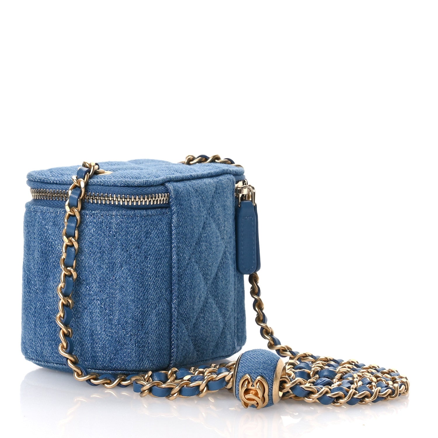 Chanel Denim Quilted Mini Pearl Crush Vanity Case With Chain 3 of 10