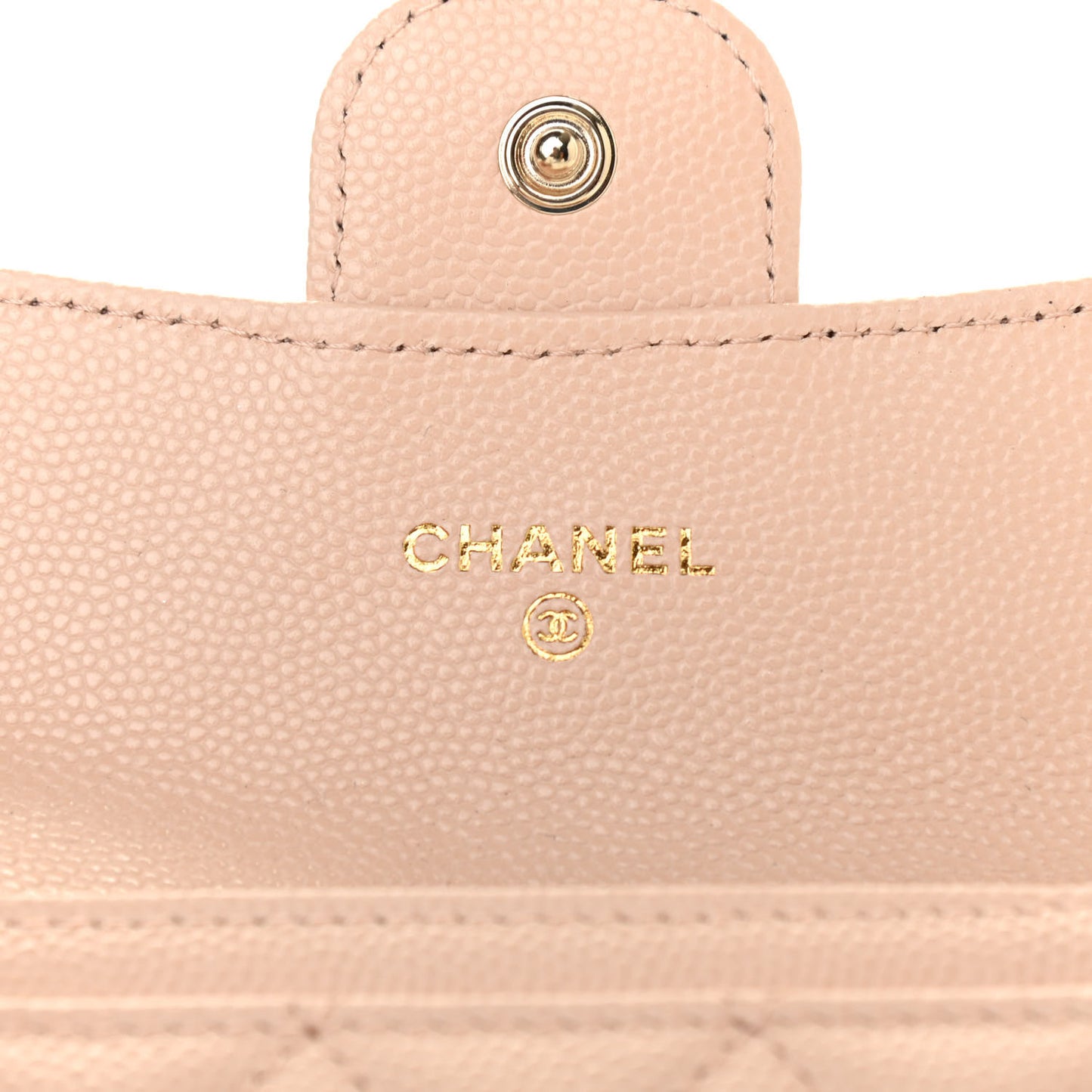 Caviar Quilted Flap Card Holder Wallet Beige