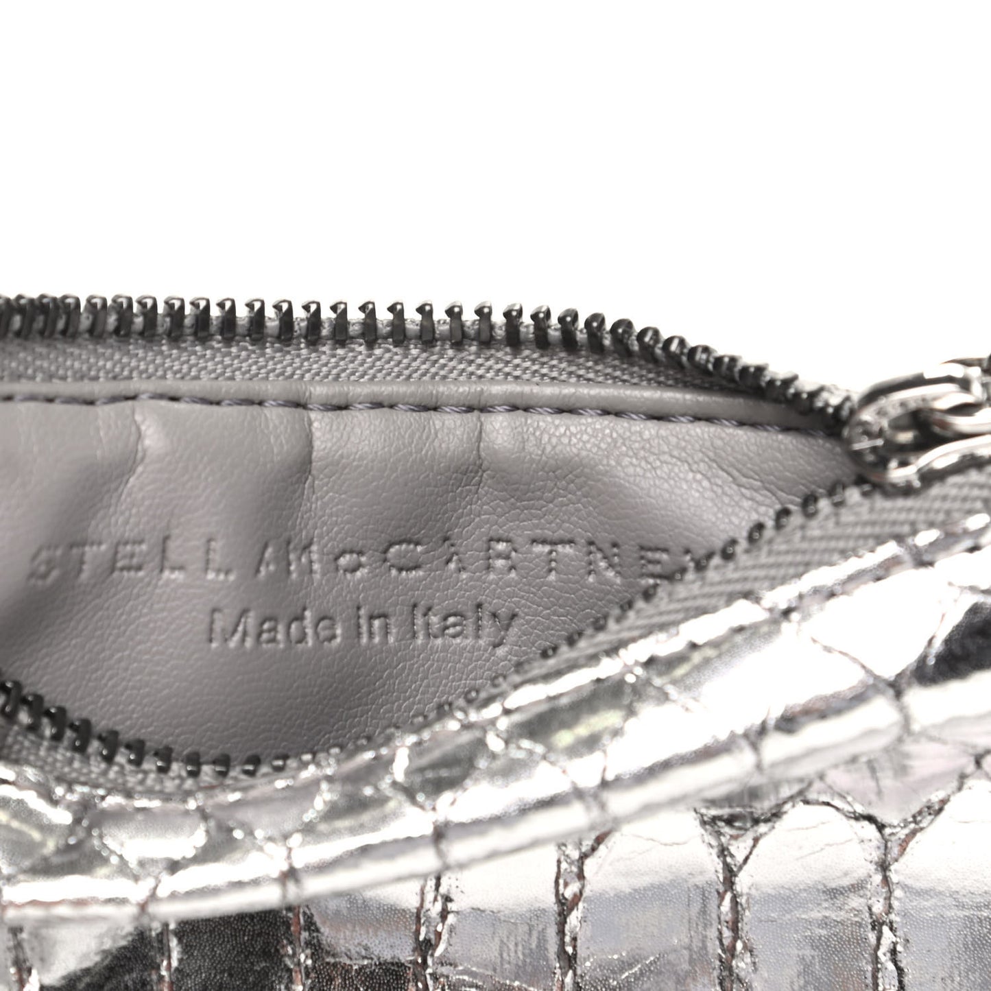 Crocodile Embossed Falabella Zip Card Holder Silver