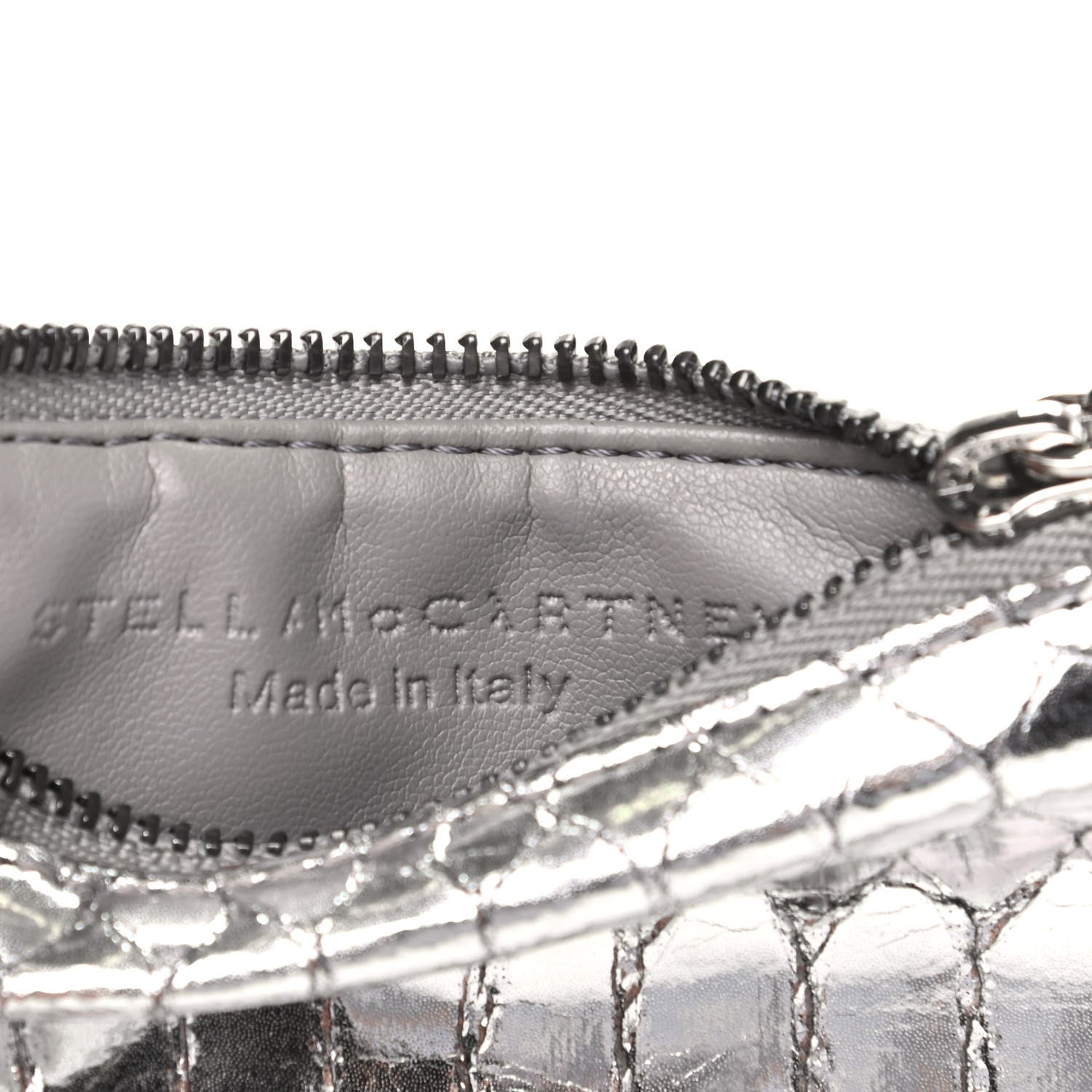 Stella McCartney Crocodile Embossed Falabella Zip Card Holder Silver 6 of 6