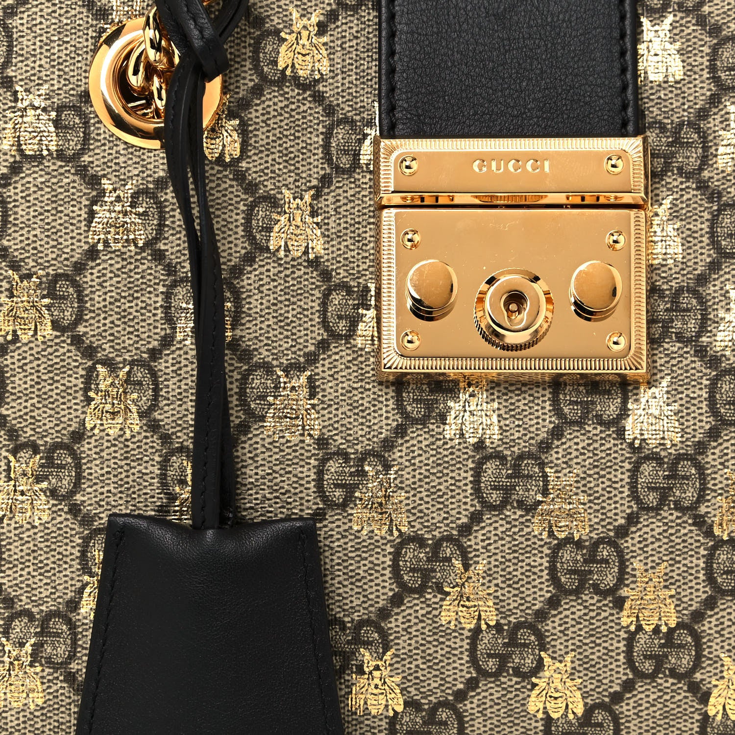 Gucci GG Supreme Monogram Bees Small Padlock Tote Beige Oro Black 8 of 12