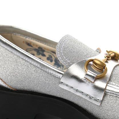 Gucci Mini Diamond Storm Silk Calfskin Womens Harald Horsebit 25mm Platform Loafers 38 Silver 11 of 12
