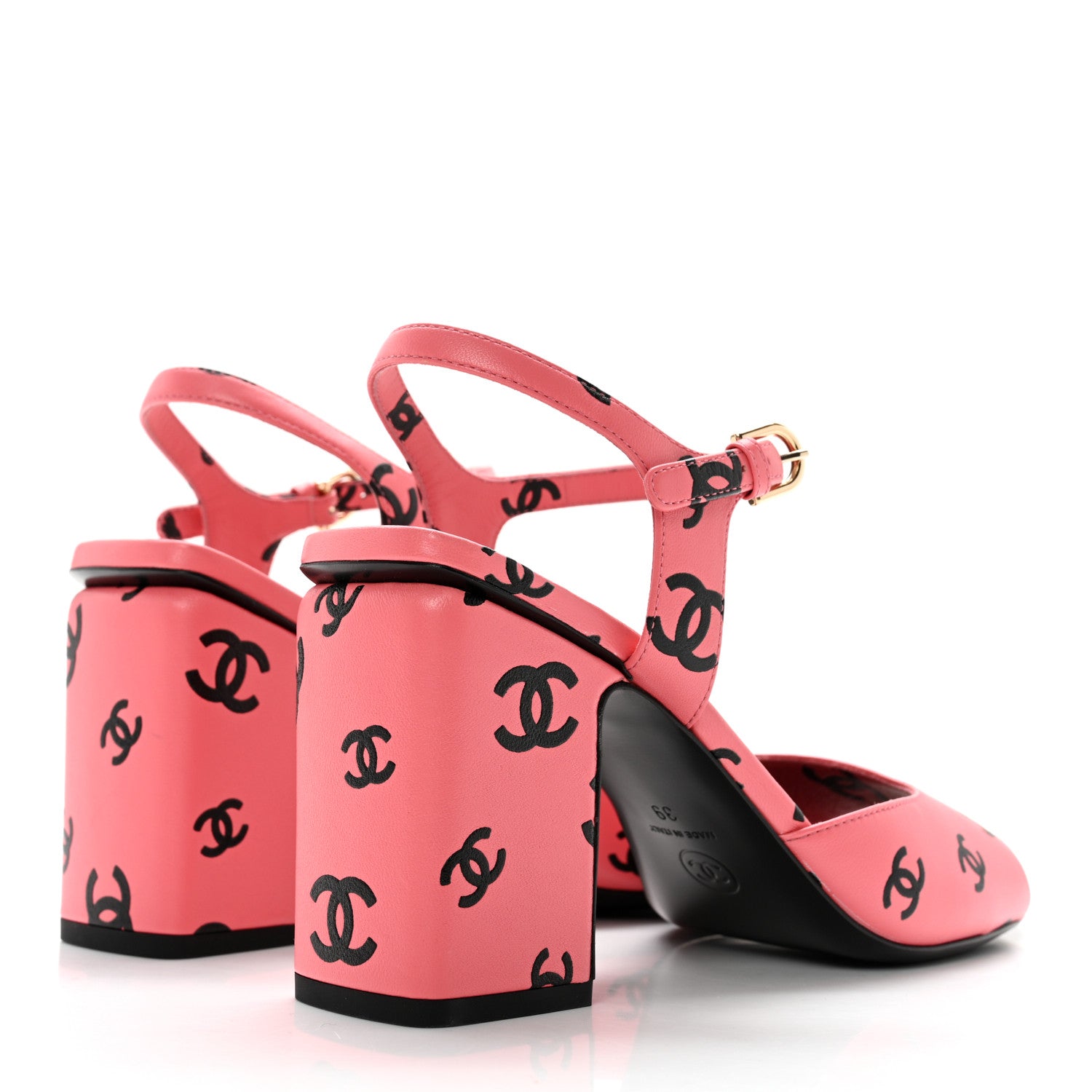 Chanel Lambskin Printed CC Sandals 39 Pink Black 4 of 13