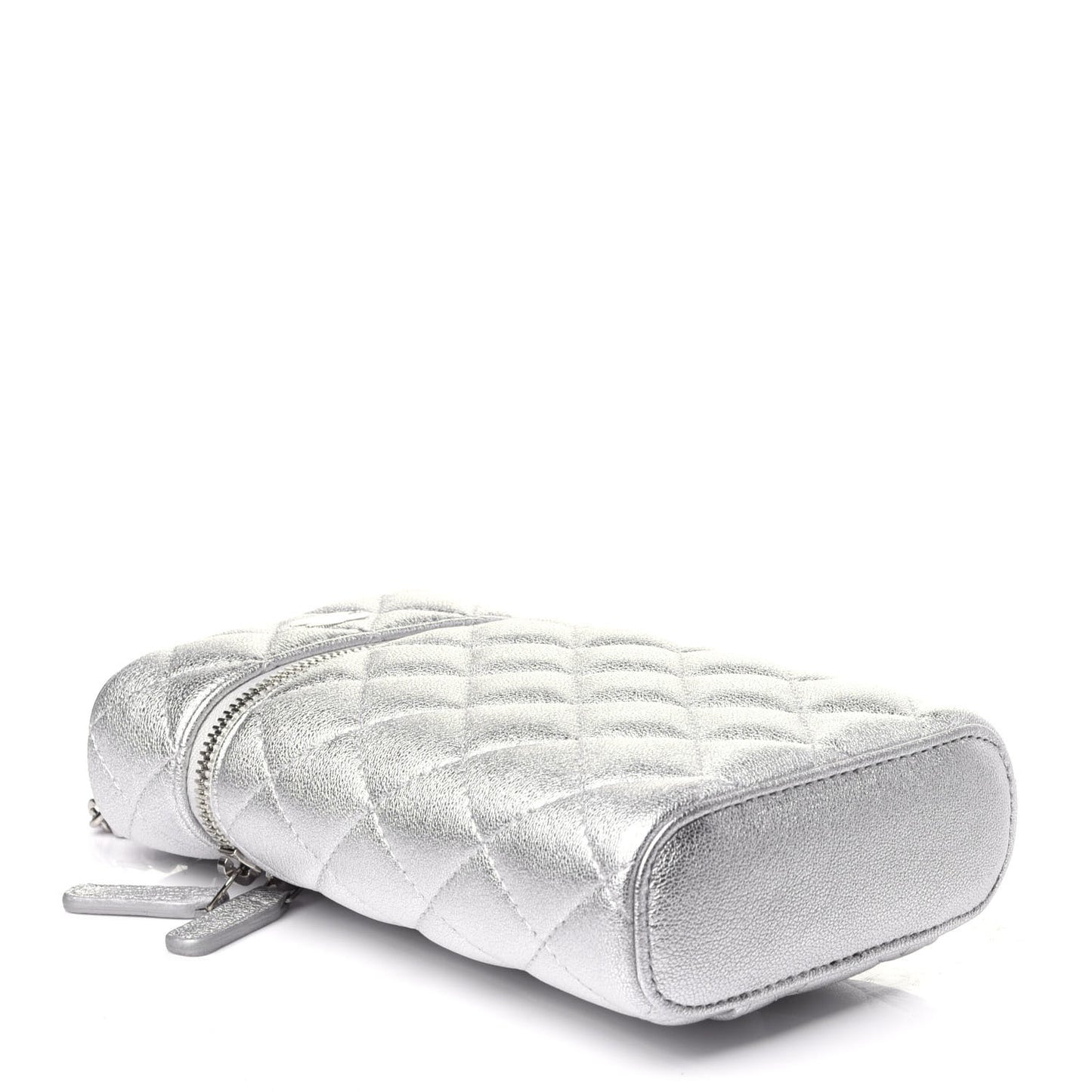 Metallic Lambskin Quilted Phone Holder With Chain Silver