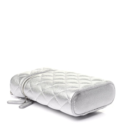 Chanel Metallic Lambskin Quilted Phone Holder With Chain Silver 4 of 12