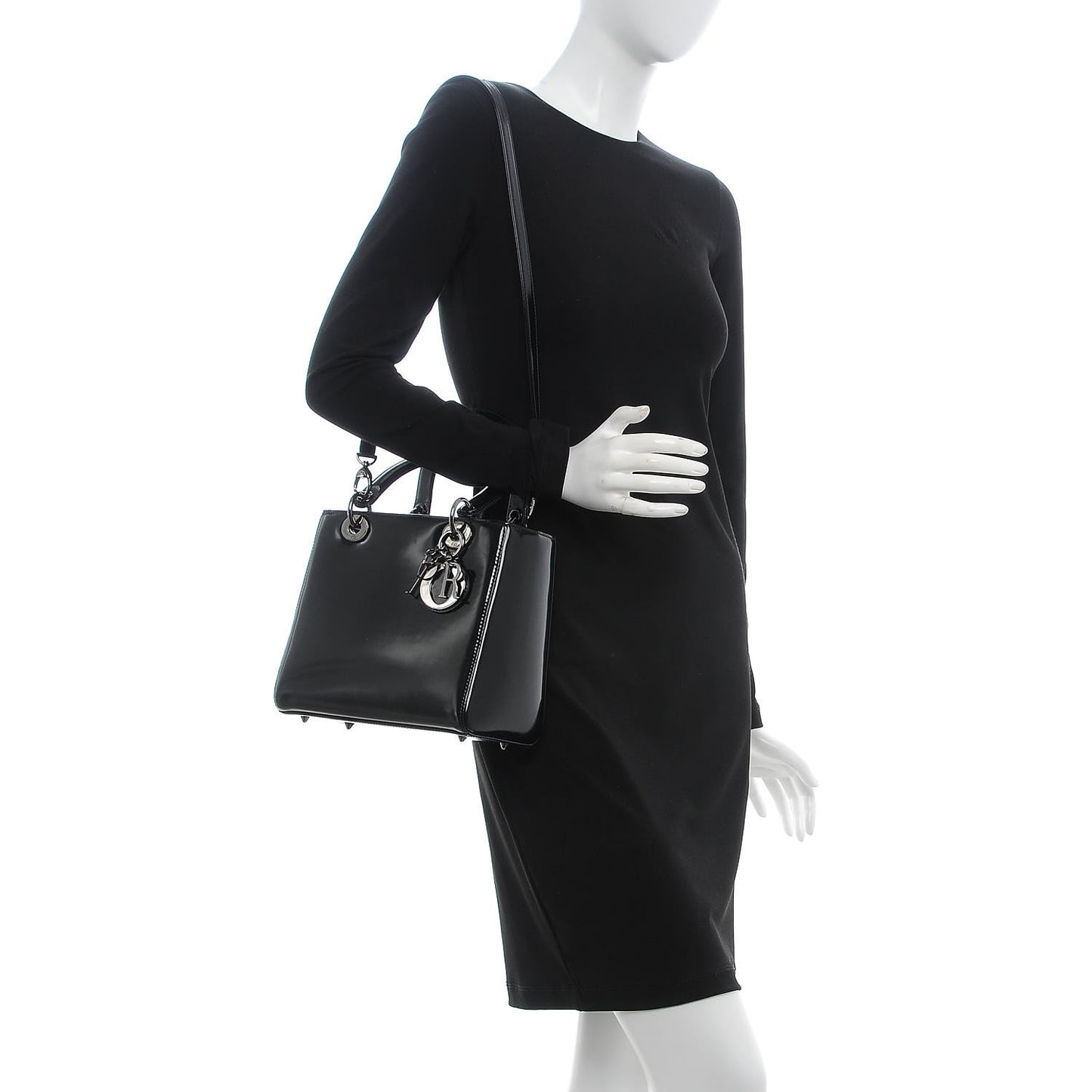 Glazed Calfskin Medium Lady Dior Black