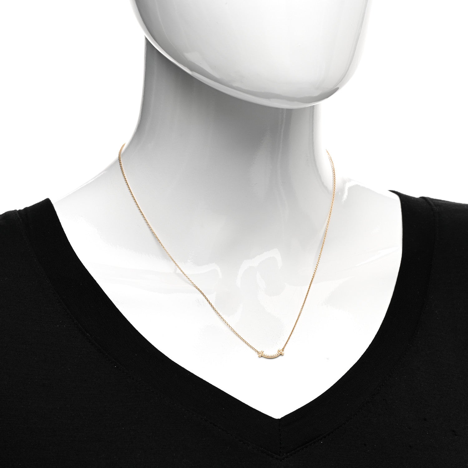 Tiffany 18K Yellow Gold Diamond Mini T Smile Pendant Necklace 2 of 5