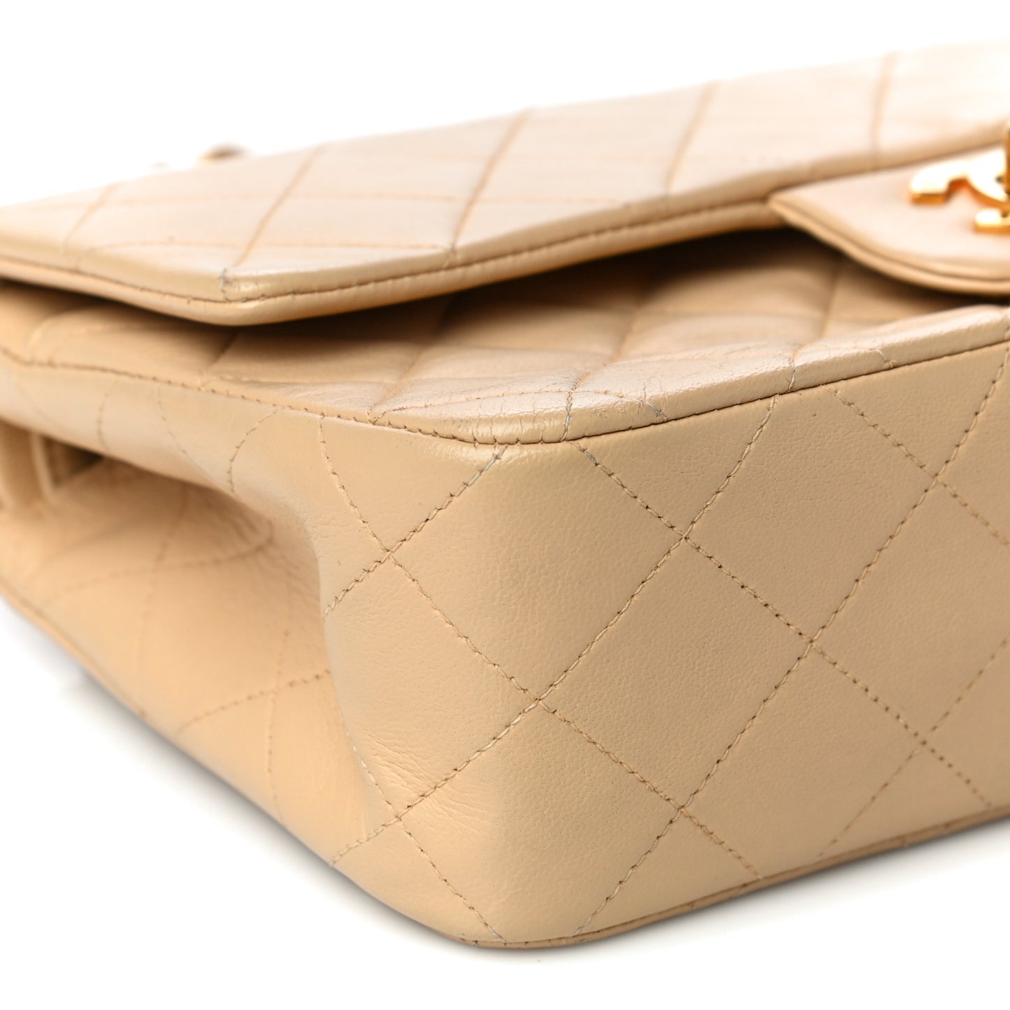 Lambskin Quilted Small Double Flap Beige