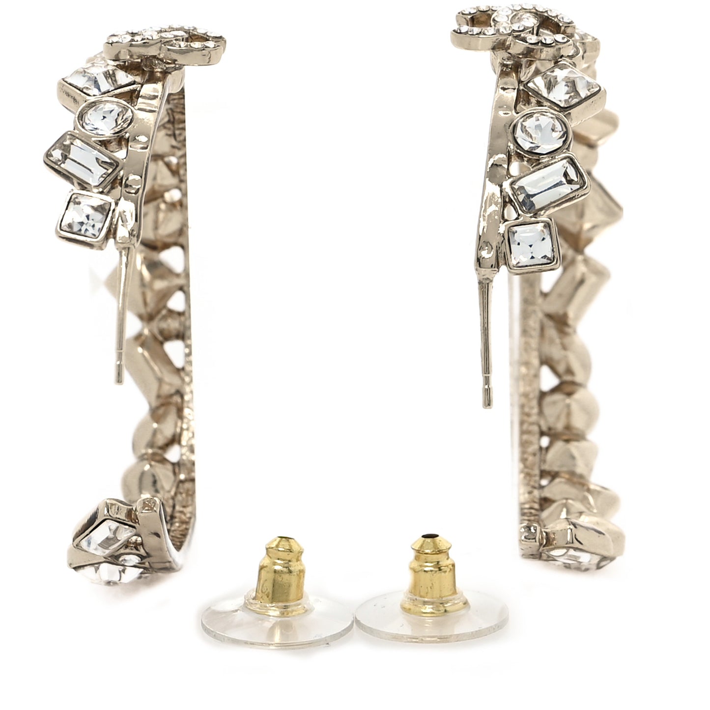 Metal Crystal CC Hoop Earrings Gold