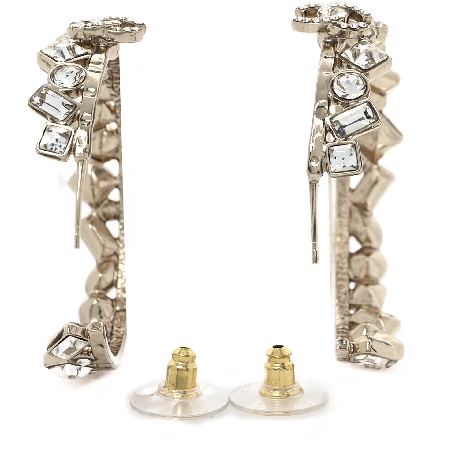 Chanel Metal Crystal CC Hoop Earrings Gold 3 of 7