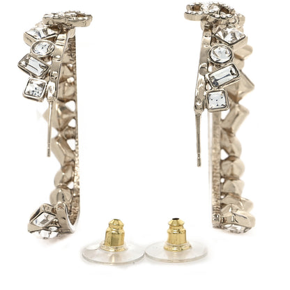 Chanel Metal Crystal CC Hoop Earrings Gold 3 of 7