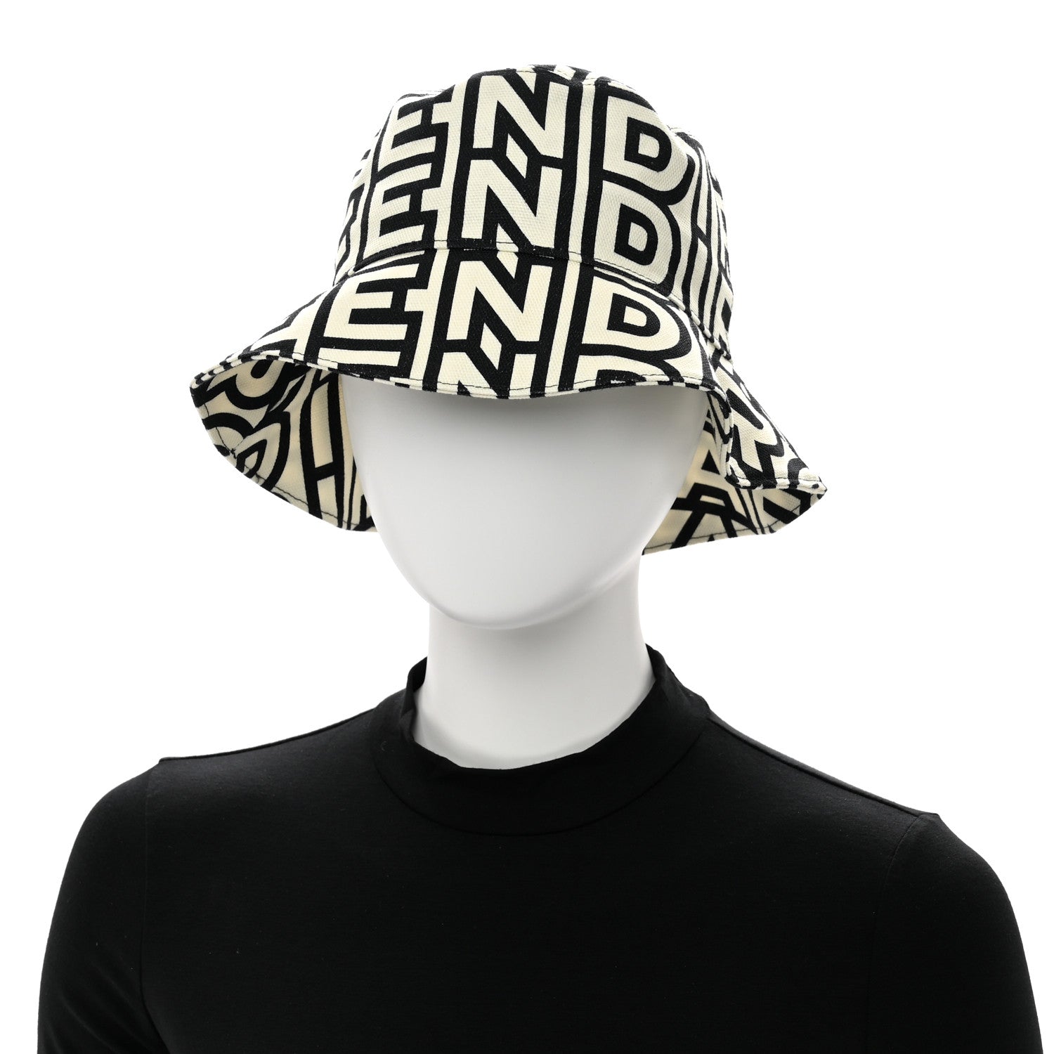 Fendi x MARC JACOBS Canvas Logo Print Bucket Hat S Black White 2 of 7