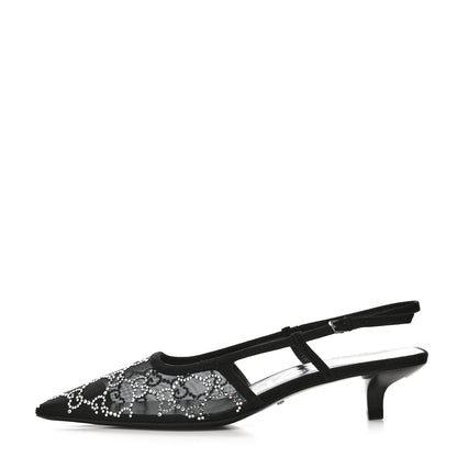 Gucci Tela Retino Kid Scamosciato Crystal GG Monogram Square G 35mm Slingback Pumps 39 Black 2 of 19