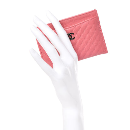 Chanel Caviar Chevron Quilted Card Holder Pink 2 of 11