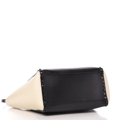 Valentino Garavani Vitello Bi-Color Rockstud Double Handle Tote Ivory Black 4 of 10