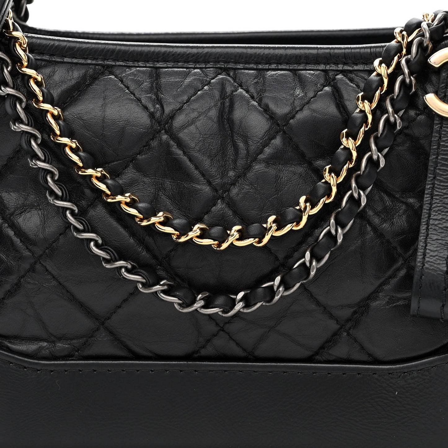 Aged Calfskin Quilted Small Gabrielle Hobo Black