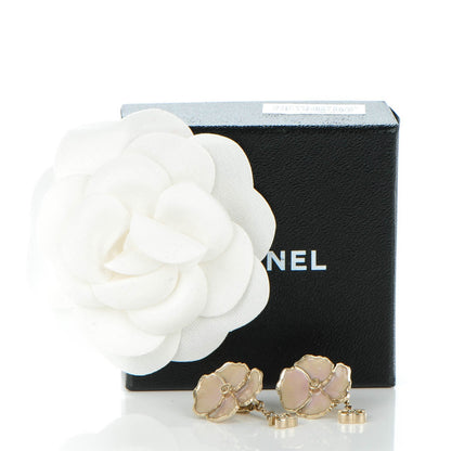 Chanel Enamel Crystal CC Camellia Drop Clip On Earrings Pink Gold 5 of 5