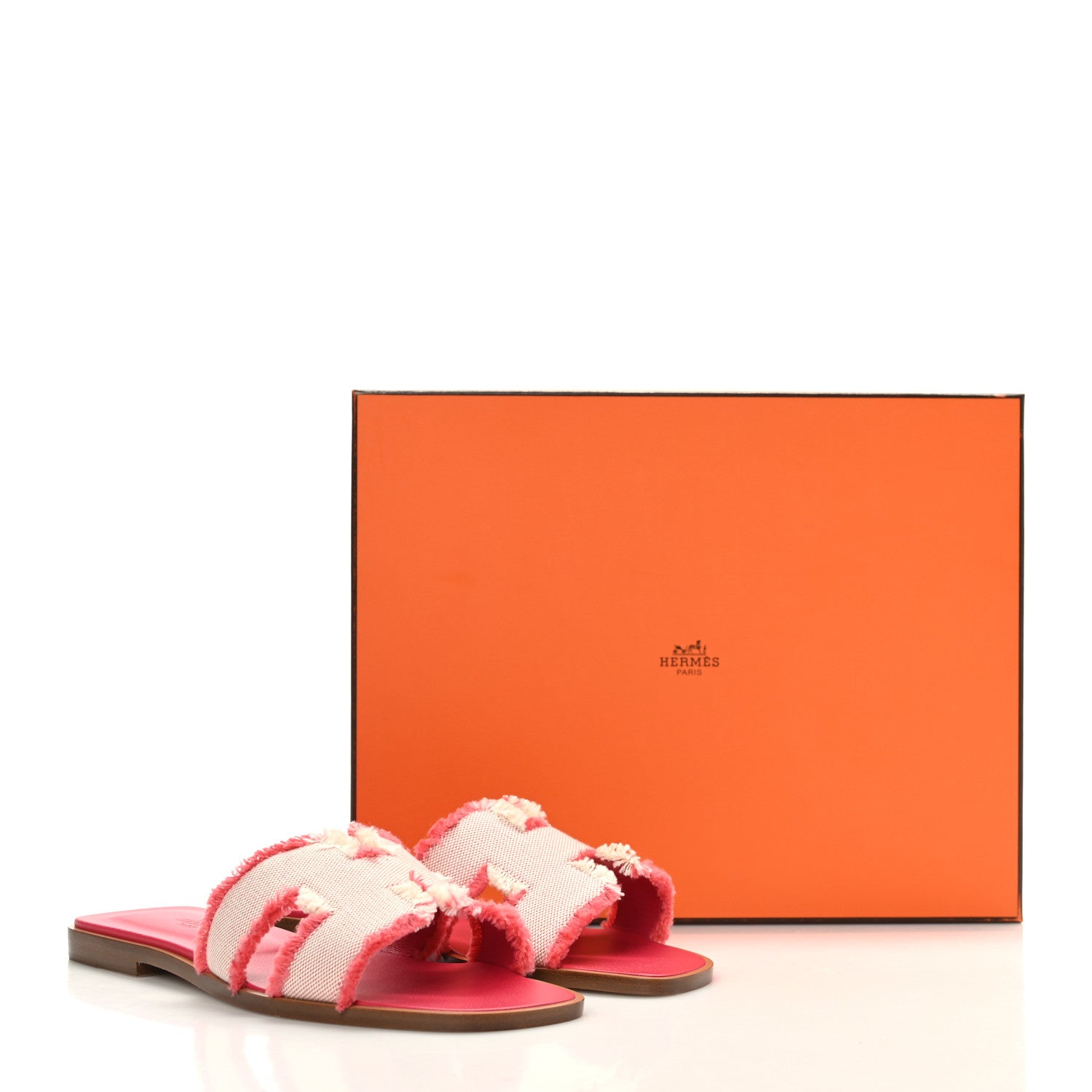Hermes Toile H Oran Fringe Sandals 36 Framboise 9 of 9