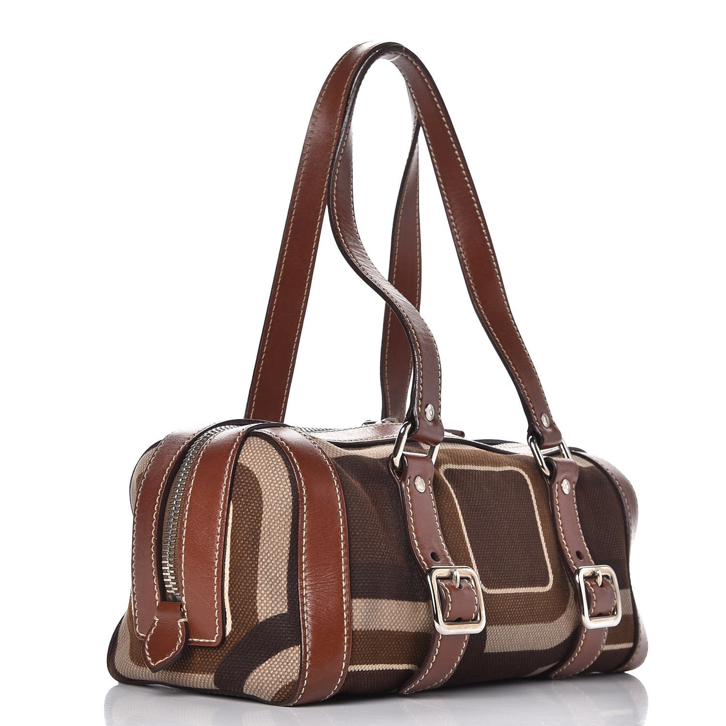 Canvas Calfskin Small Buckle Bag Brown