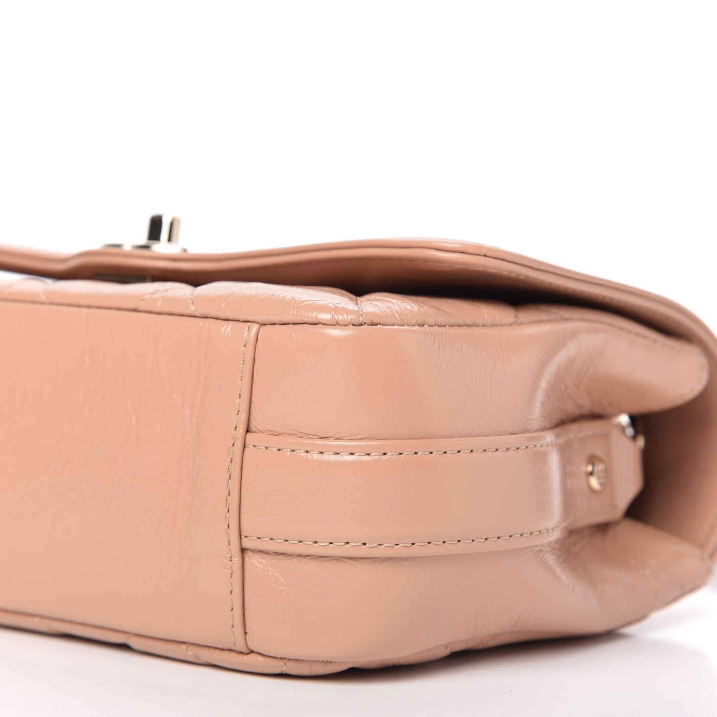 Shiny Aged Calfskin Quilted Mini Hold The Line Flap Beige
