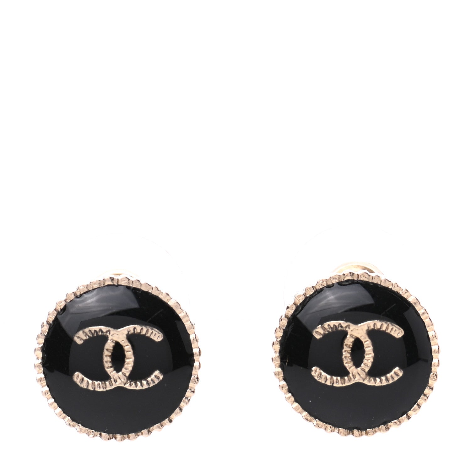 Chanel CC Round Earrings Gold Black 1 of 4