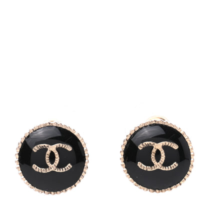 Chanel CC Round Earrings Gold Black 1 of 4