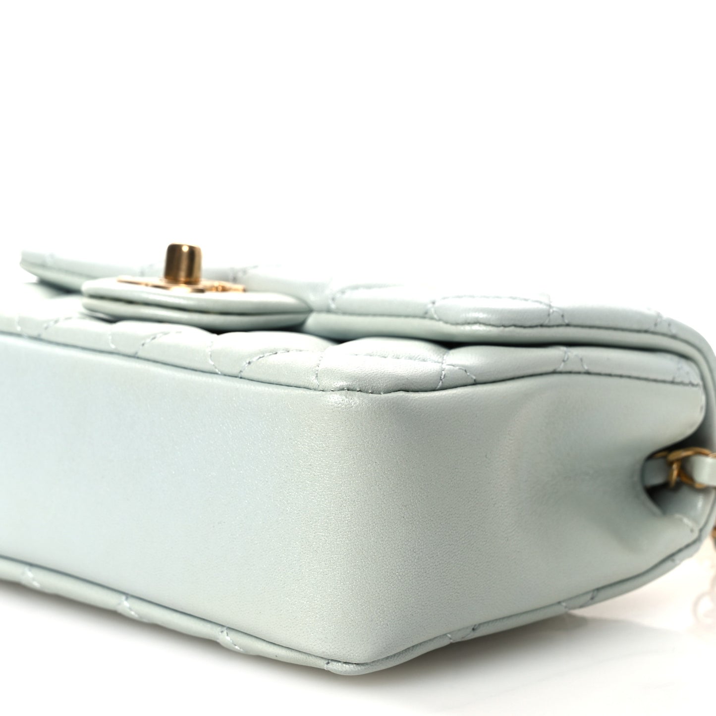 Shiny Lambskin Quilted Pearl Twist Mini Square Flap Light Blue