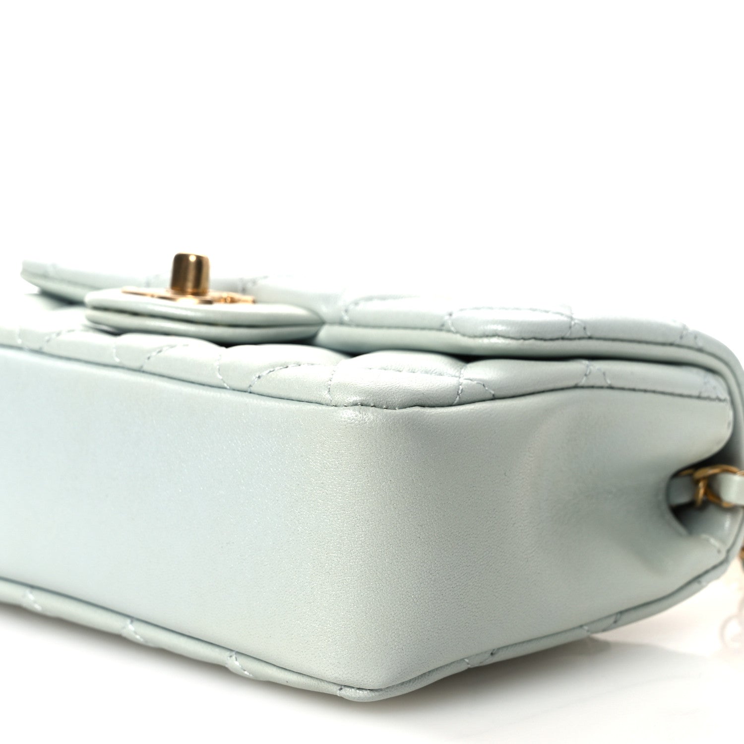 Chanel Shiny Lambskin Quilted Pearl Twist Mini Square Flap Light Blue 9 of 9