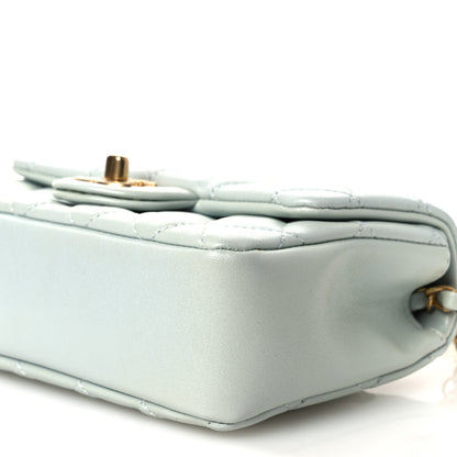 Chanel Shiny Lambskin Quilted Pearl Twist Mini Square Flap Light Blue 9 of 9