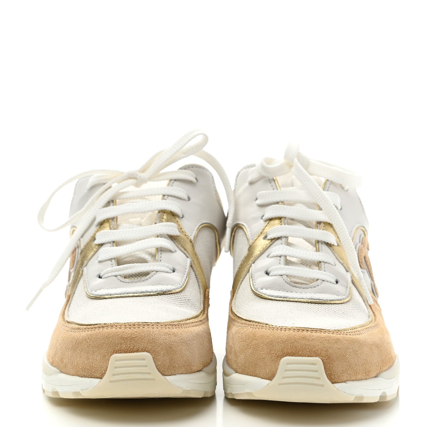 Suede Calfskin CC Sneakers 36.5 Beige Gold