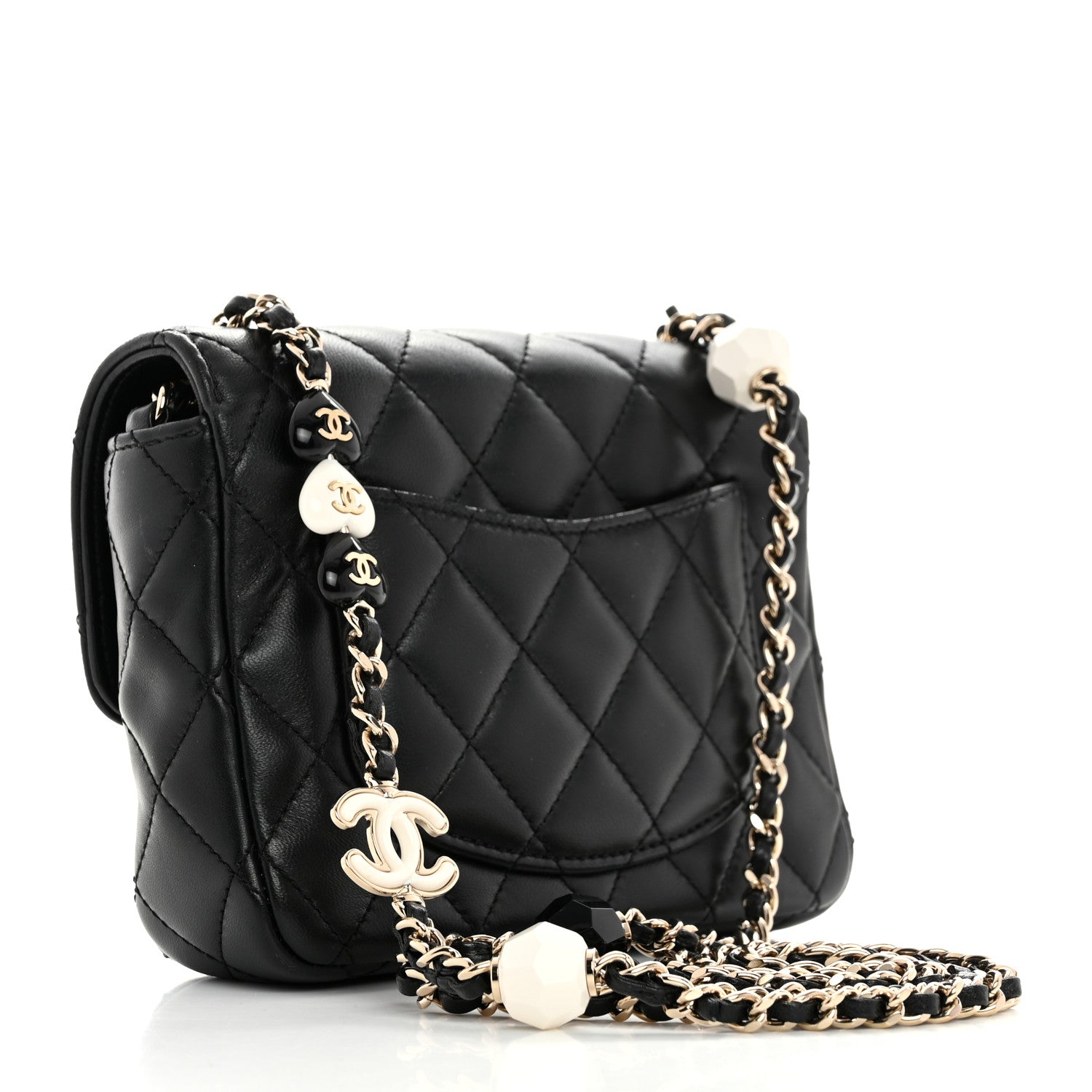 Chanel Lambskin Resin Quilted Mini Heart Square Flap Black 2 of 10