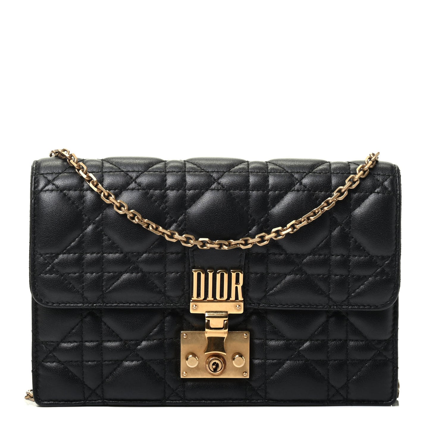 Lambskin Cannage Dioraddict Wallet on Chain Clutch Black