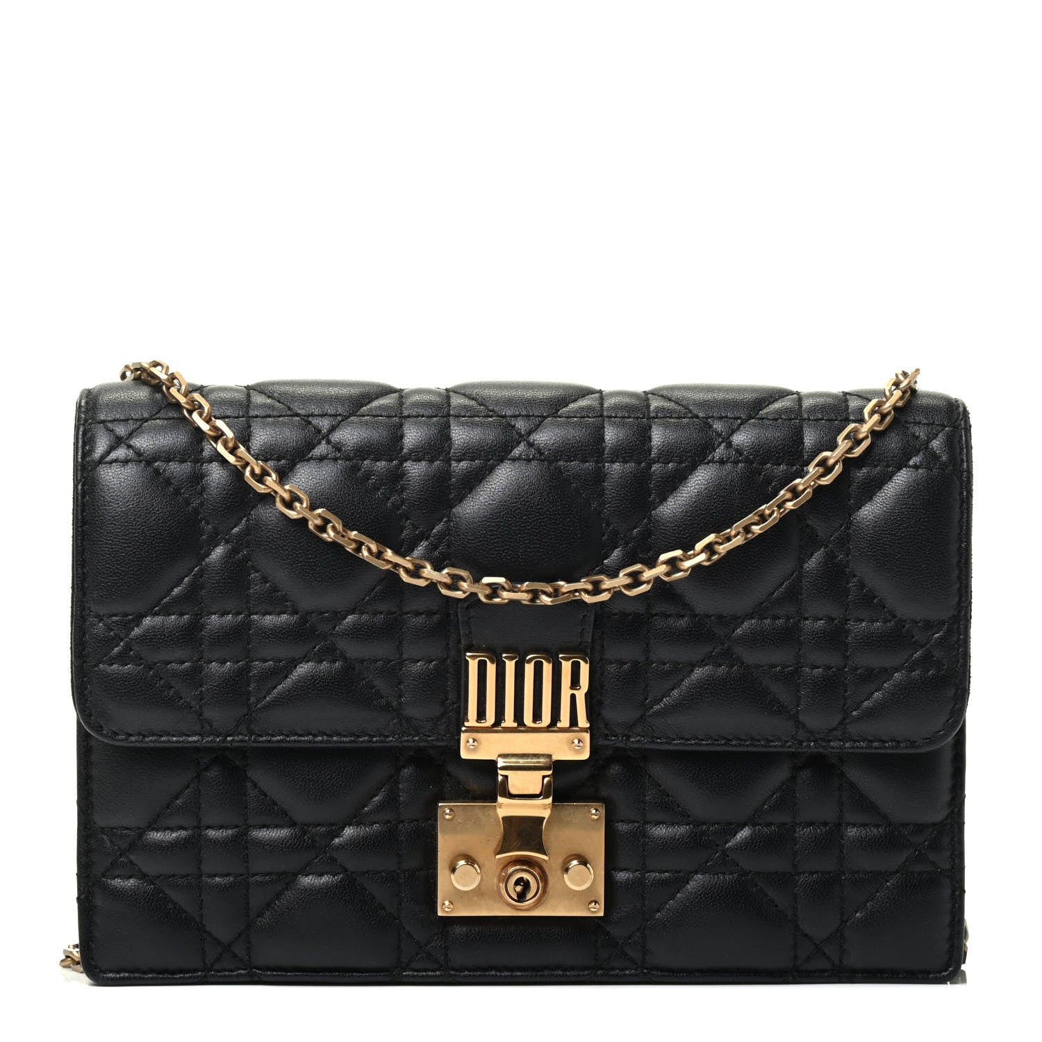 Christian Dior Lambskin Cannage Dioraddict Wallet on Chain Clutch Black 1 of 4