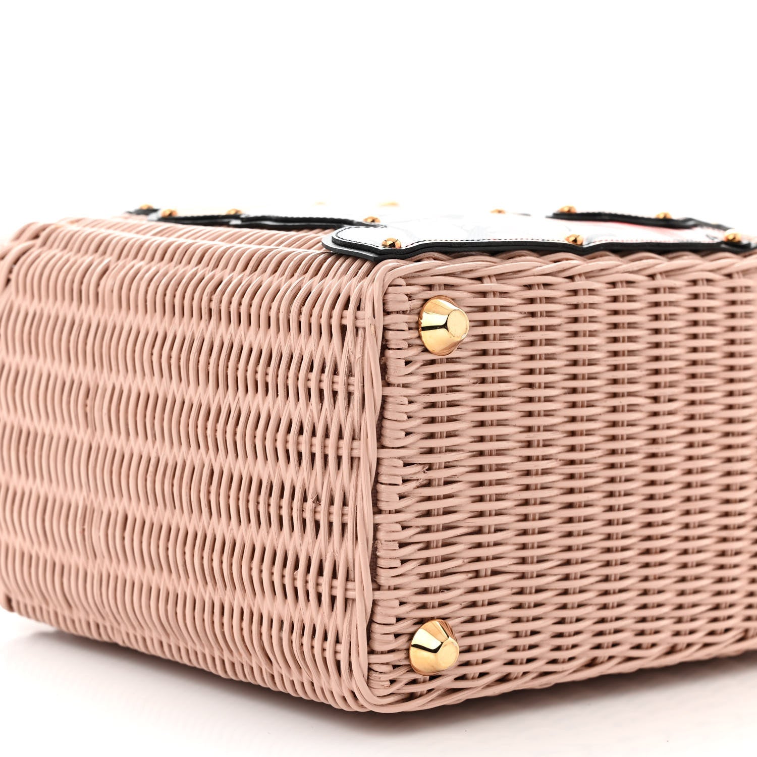 Prada Wicker Canvas Patch Comics Shoulder Bag Pink 10 of 12