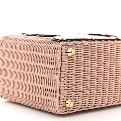 Prada Wicker Canvas Patch Comics Shoulder Bag Pink 10 of 12