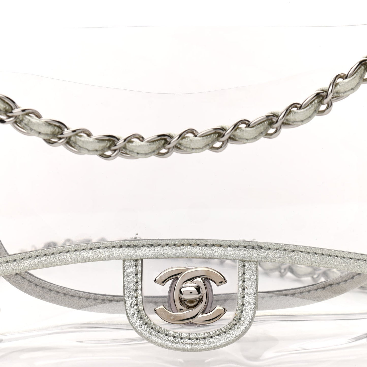 Metallic Lambskin PVC Medium Naked Flap Transparent Silver