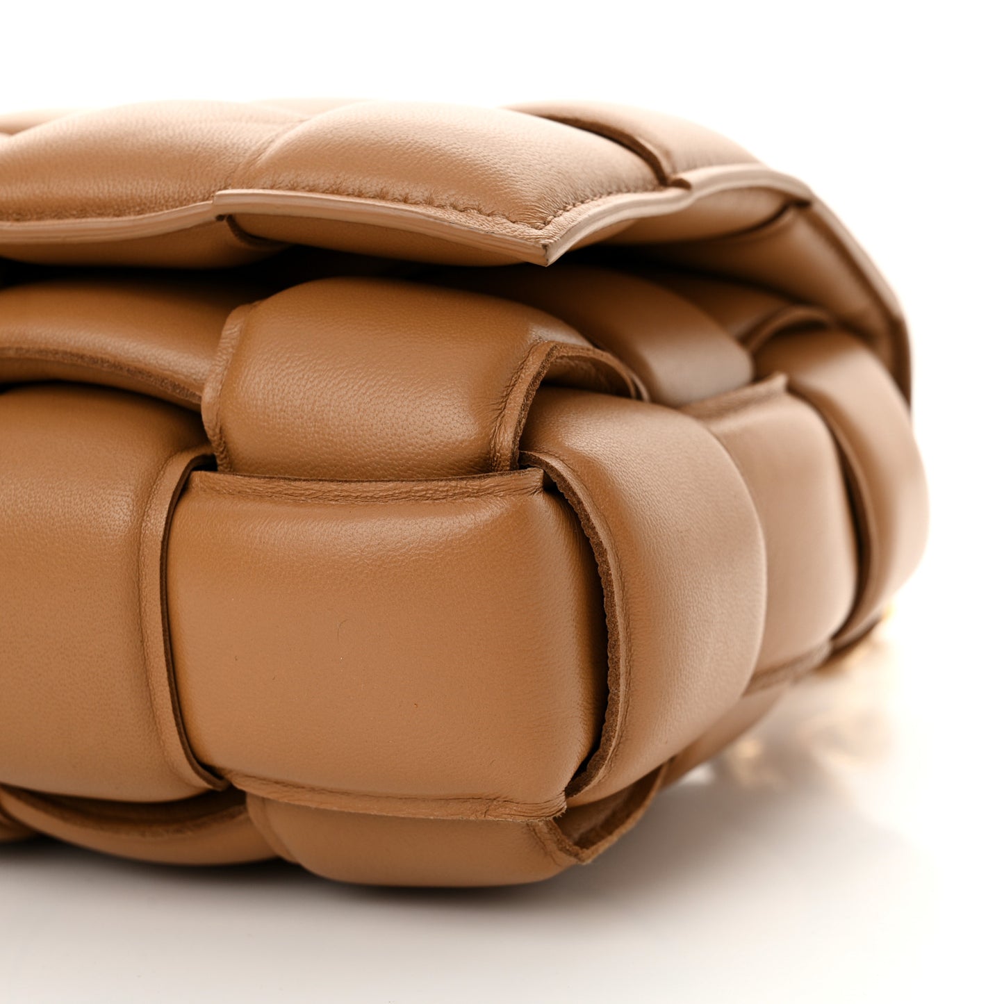 Lambskin Maxi Intreccio Padded Chain Cassette Crossbody Bag Caramel