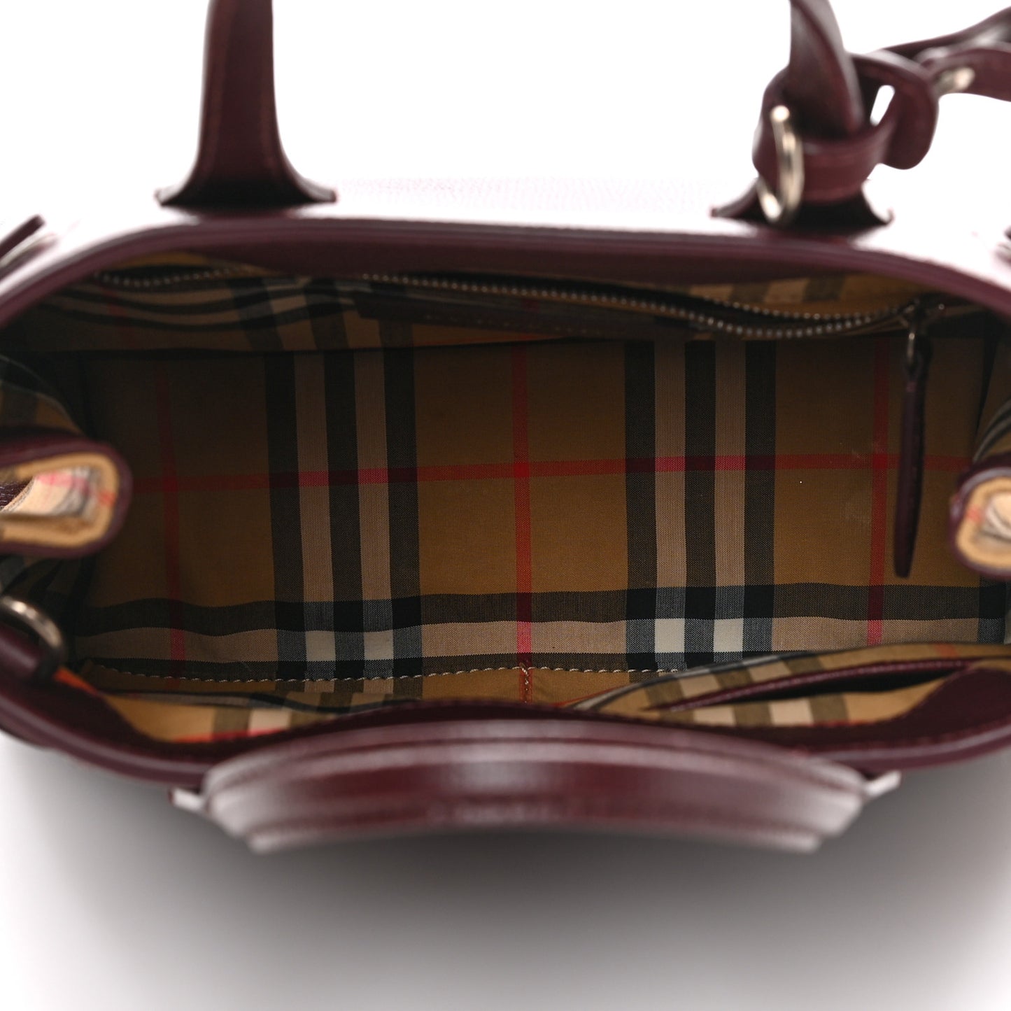 Grainy Calfskin House Check Small Banner Tote Mahogany Red