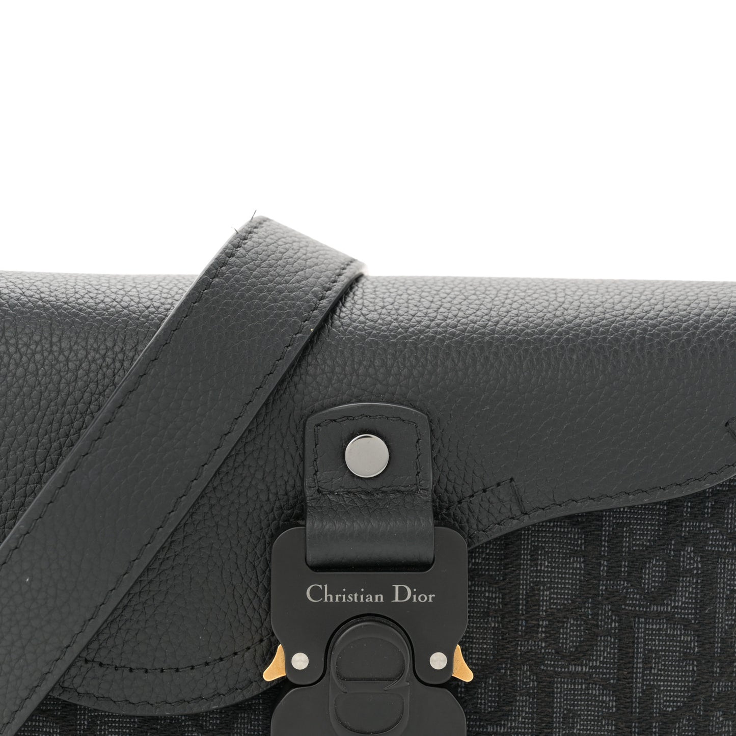 Oblique Jacquard Grained Calfskin Mini Saddle Messenger Bag With Flap Black