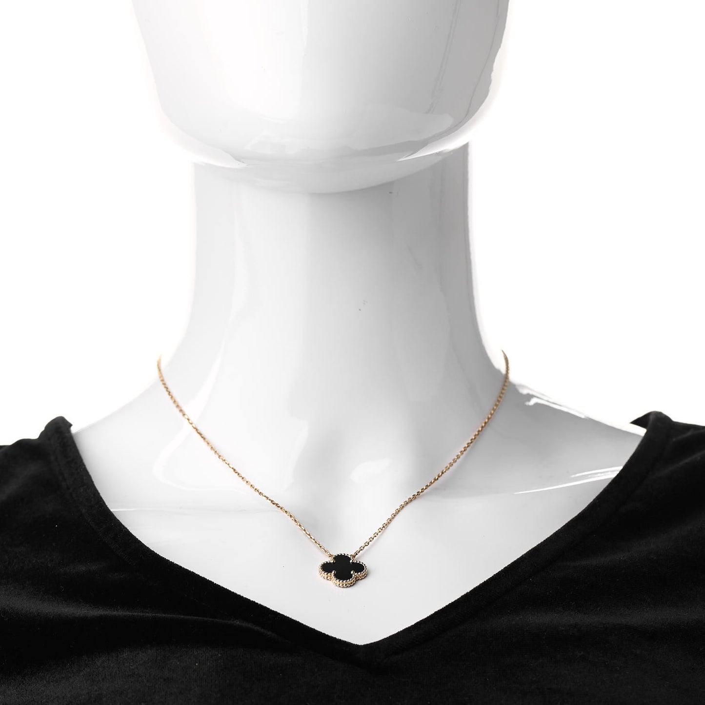 18K Yellow Gold Black Onyx Vintage Alhambra Pendant Necklace