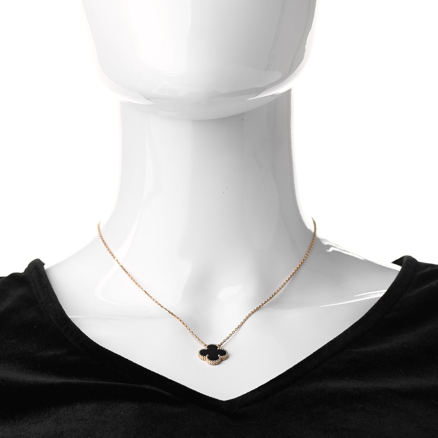 Van Cleef & Arpels 18K Yellow Gold Black Onyx Vintage Alhambra Pendant Necklace 2 of 6