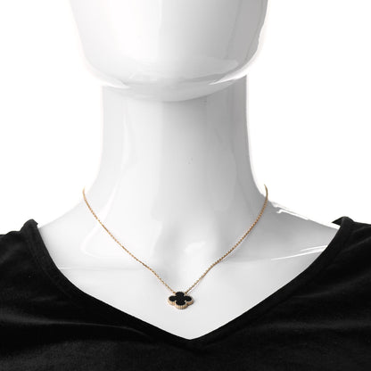 Van Cleef & Arpels 18K Yellow Gold Black Onyx Vintage Alhambra Pendant Necklace 2 of 6