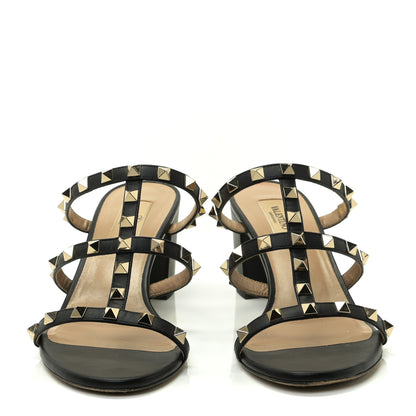 Valentino Garavani Calfskin Rockstud 60mm Caged Slide Sandals 38.5 Black 3 of 10