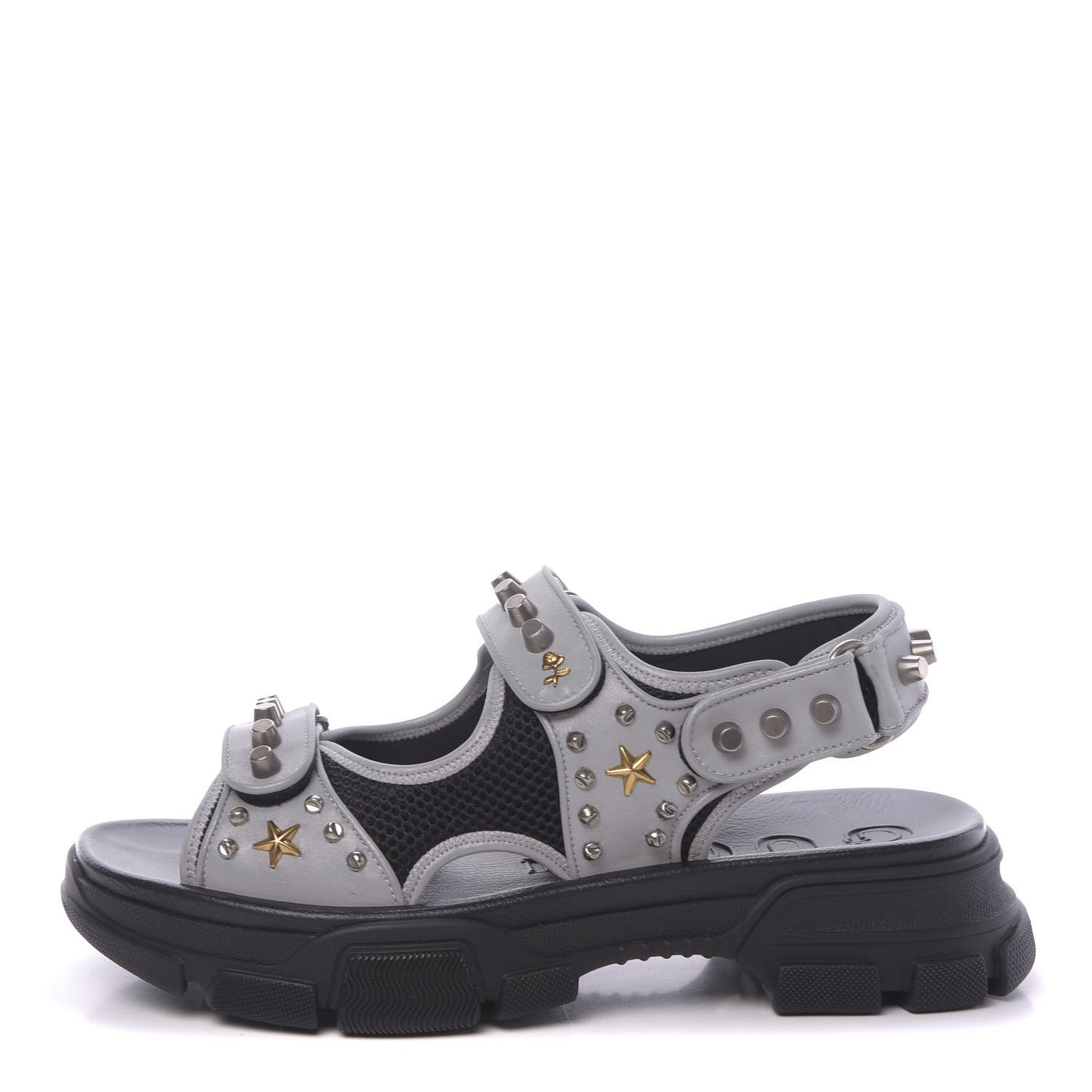 Technical Canvas Calfskin Reflective Studded Mens Aguru Sandals 11 Silver Black