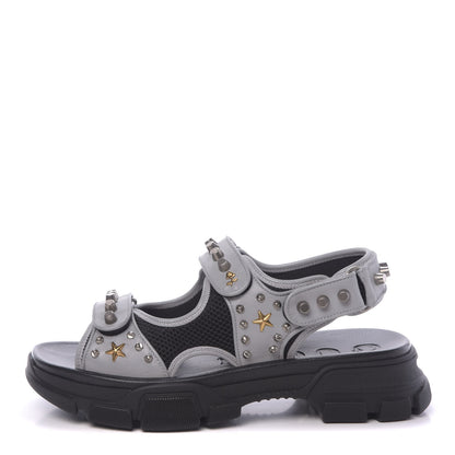 Gucci Technical Canvas Calfskin Reflective Studded Mens Aguru Sandals 11 Silver Black 1 of 8
