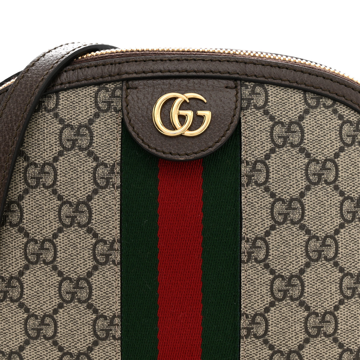 Gucci GG Supreme Monogram Textured Dollar Calfskin Web Small Ophidia Dome Shoulder Bag Beige Ebony New Acero 8 of 11