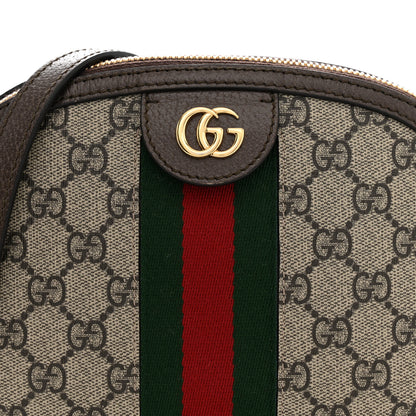 Gucci GG Supreme Monogram Textured Dollar Calfskin Web Small Ophidia Dome Shoulder Bag Beige Ebony New Acero 8 of 11