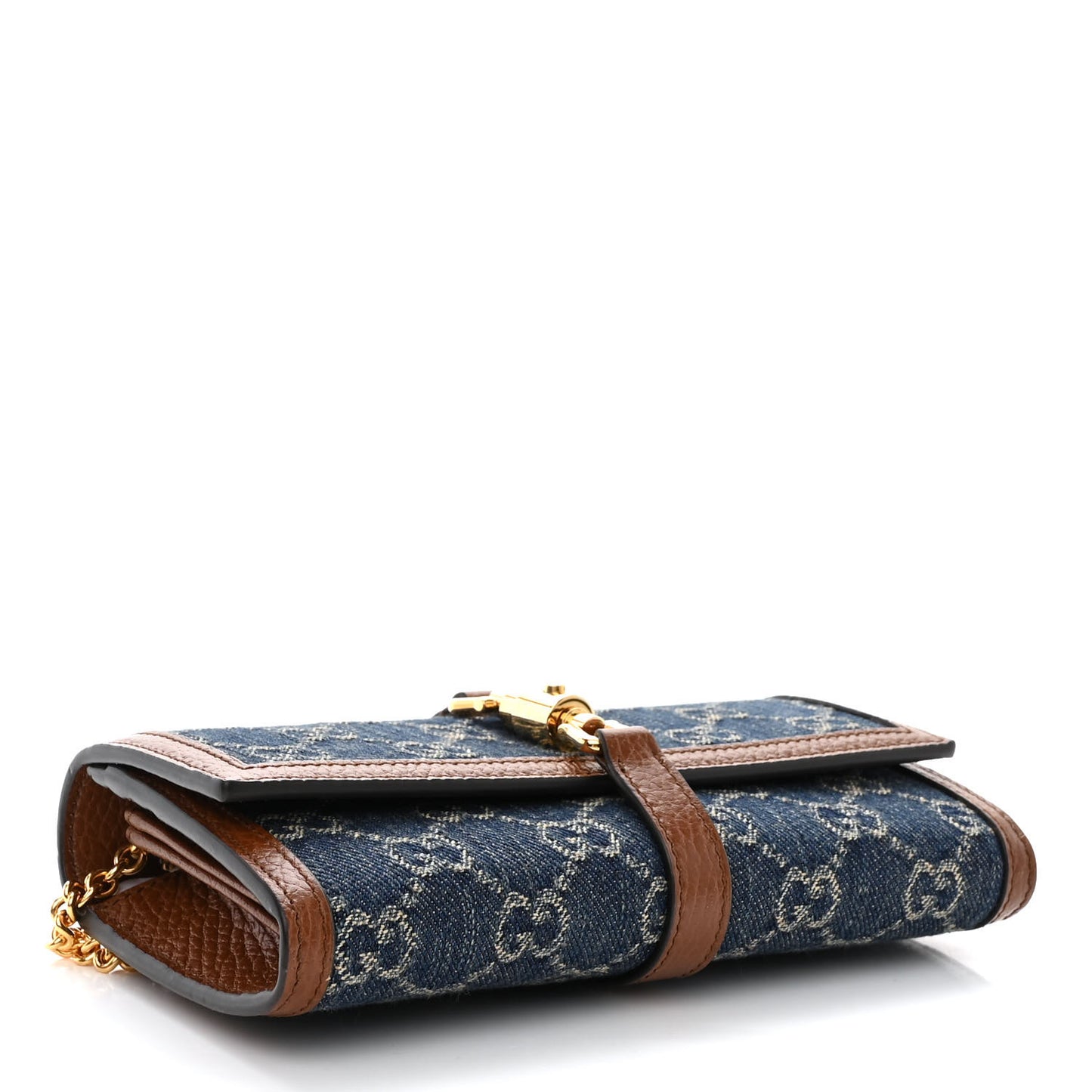 New Denim GG Monogram Jackie 1961 Chain Wallet Blue Tea Cuir