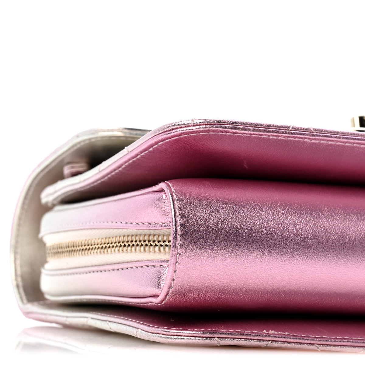 Metallic Lambskin Quilted Large Like A Wallet Flap Golden Pink