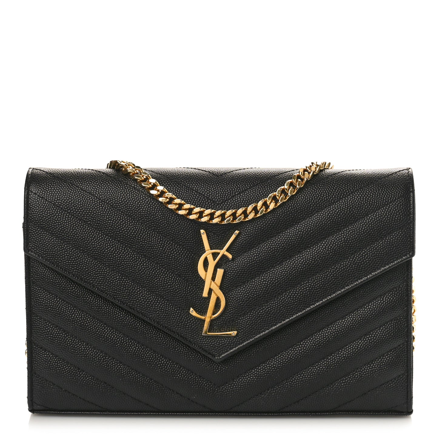 Grain De Poudre Matelasse Chevron Monogram Chain Wallet Black